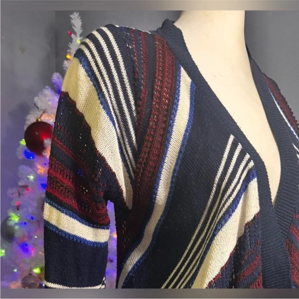 Say What? Black, Cream, and Red Striped light Cardigan size Medium - Picture 4 of 6